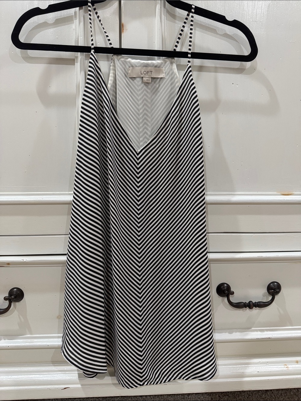 LOFT Navy and White Striped V-Neck Camisole